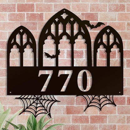 Personalized Gothic House Number metal Signs,Custom Address Number Metal Wall Art Decor,Black Plaques Outdoor wall Decorative Signage,Shed(8-30 Inches) (Castle A)