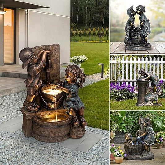 Boy and Girl Garden Statues Outdoor Ornament Sculptures Pressure Water Bath Drinking Figurines Decorations for Patio Yard Lawn Garden Gifts (Bath Bath Sculpture)