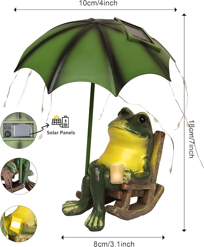 Frog Garden Statue, Solar Garden Frog Decor, Fairytale Courtyard Accessories Outdoor Figurine Lights, Art Housewarming Gift for Patio,Yard,Lawn Ornament