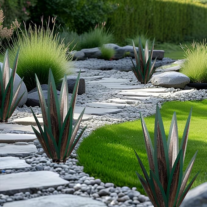 Large Tequila Rustic Sculpture, Wind Resistant Metal Agave Plants Garden Art for Outdoor Home Decor, DIY Hand Painted Metal Agave Yard Sculpture Statue Garden Lawn Ornament Gift (1, Green)