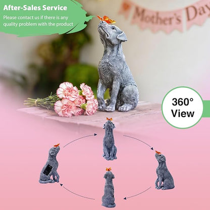 Goodeco Dog Statue with Solar Butterfly - Ideal Gifts for Mom, Dad or Birthdays, Beautifully Crafted Outdoor Decorations to Wow Your Guests