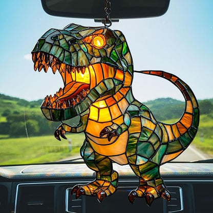 Cute Chibi T-rex Acrylic Suncatcher Stained Glass Effect Window Car Hanging Christmas Ornament Indoor Outdoor Decor Garden Sun Catcher Panel for Dinosaur Lover for Women Mom Grandma