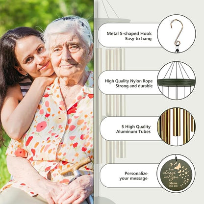 ASTARIN Memorial Butterfly 36" Wind Chimes, Personalized Name Sympathy Wind Chime, in Memory of Loss Mom Loved One, Large Deep Tone Bereavement Windchimes for Outside Clearance(Produced in USA)