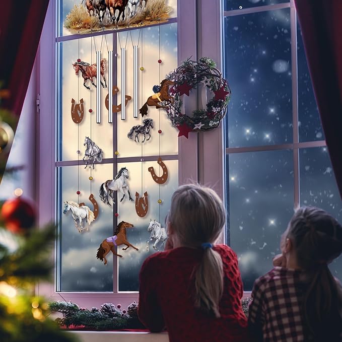 Chunful Christmas Horse Wind Chimes for Outside Aluminum Tubes Hanging Bells Memorial Windchimes with Shook Metal Horse Wind Chimes for Christmas Yard Decor Supplies for Home Lawn Porch Patio Garden