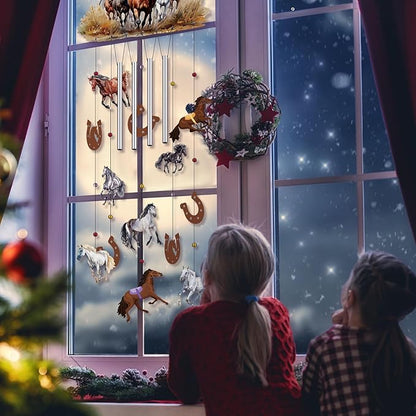 Chunful Christmas Horse Wind Chimes for Outside Aluminum Tubes Hanging Bells Memorial Windchimes with Shook Metal Horse Wind Chimes for Christmas Yard Decor Supplies for Home Lawn Porch Patio Garden