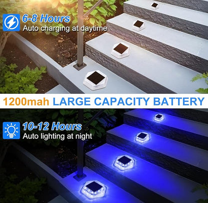 Solar Deck Lights Dock Step Lights- 8 Packs Waterproof 1200mAh Auto ON/Off LED Solor Powered Stair Lighting for Outdoor Garden, Patio, Pathway, Walkway, Driveway (Blue)