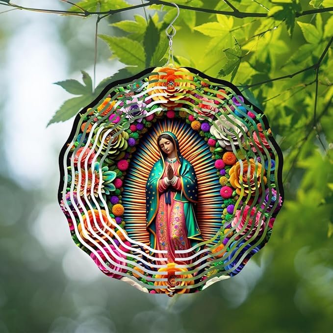 Virgin Mary Wind Spinner, Metal Wind Spinners Outdoor/Indoor,Virgin Mary Hanging Garden Decor for Outside, Stainless Wind Spinners for Yard and Garden 10 inch 3D (25.76X25 CM)
