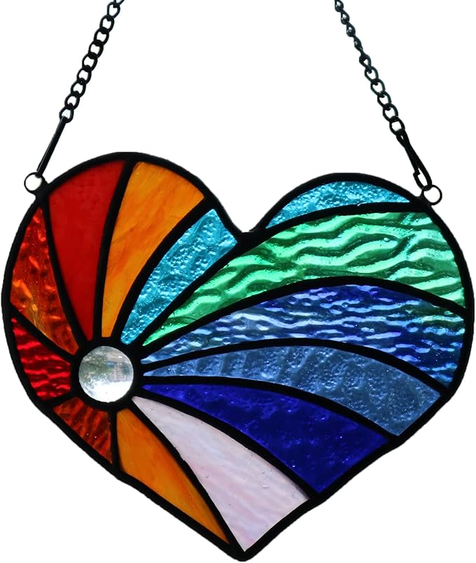 Heart Suncatchers Stained Glass Window Hanging,Glass Heart Suncatcher for Window Indoor Home Bedroom Decor,Memorial Gifts for Christmas Anniversary Birthday Mother's Day