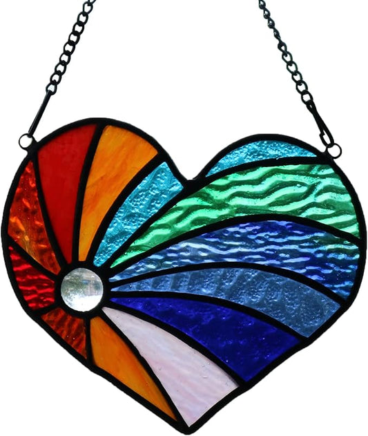 Heart Suncatchers Stained Glass Window Hanging,Glass Heart Suncatcher for Window Indoor Home Bedroom Decor,Memorial Gifts for Christmas Anniversary Birthday Mother's Day