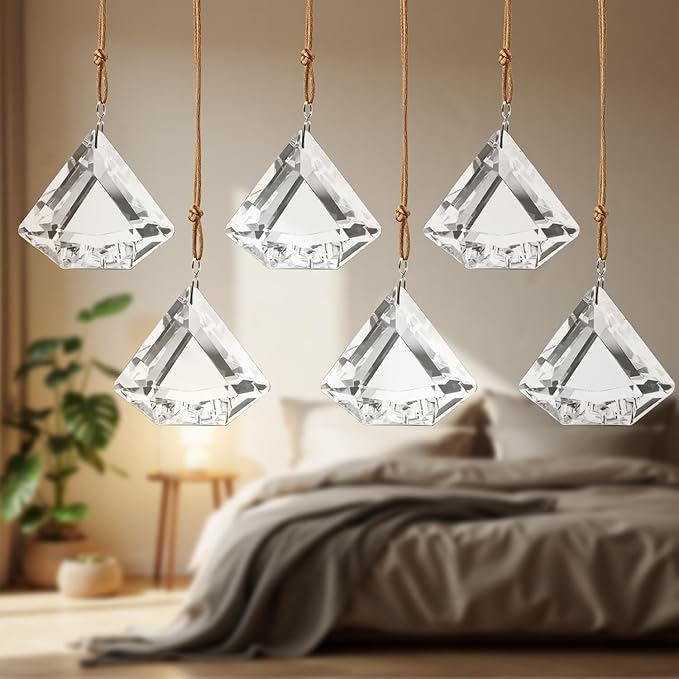 Set of 6 Crystal Glass Diamond Haingings Clear Glass Prisms Ornament Hanging Crystals Decoration for Party, Wedding, Valentines