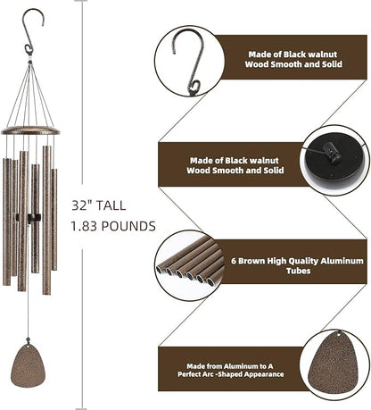 FSVGYY Wind-Chimes-Outdoor-Deep-Tone, Large Soothing Melodic Tones Windchimes, Wind Chimes for Outside, Memorial Wind Chime Best Gift for Mom Women Grandma Neighbors(32" Brown Coated Aluminum)