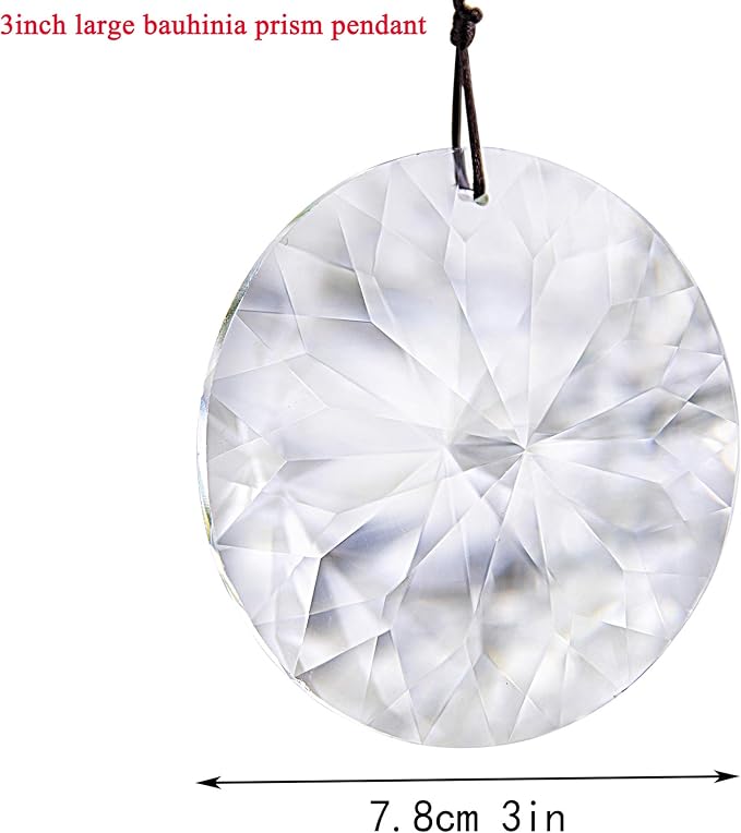 Bauhinia Hanging Faceted Crystals Large Window Prisms Suncatcher Ornament Rainbow Maker Chandelier Crystal Pendant(85mm,Round)