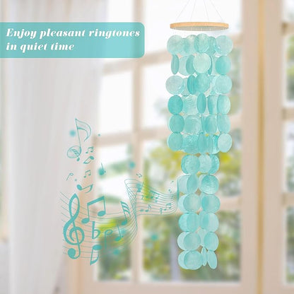 Wind Chimes for Outside - 31'' Handcrafted Turquoise Capiz Shells Windchime Coastal Style Decor for Indoor/Outdoors, Garden Decor, Great for Women, Wind Chimes Lovers and More