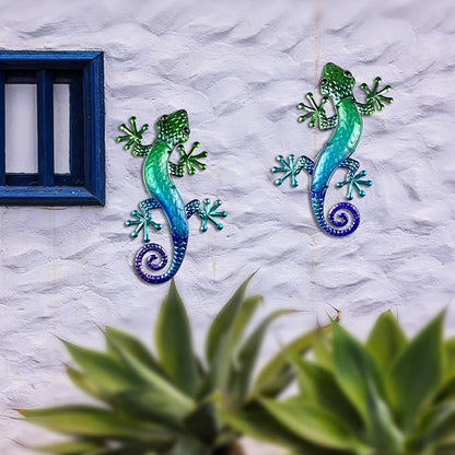 HONGLAND Metal Gecko Wall Art 15 Inch Lizard Outdoor Decor Lizards Garden Sculpture for Yard Fence 2 Pack