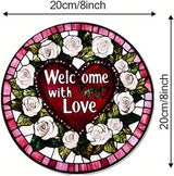 1pcs Heart Sun Catcher for Window Hanging White Flower Stained Glass Window Suncatchers Round Valentine's Romantic Ornaments Room Home Decor for Wife Valentine's Day Gift