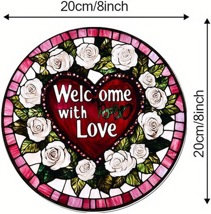 1pcs Heart Sun Catcher for Window Hanging White Flower Stained Glass Window Suncatchers Round Valentine's Romantic Ornaments Room Home Decor for Wife Valentine's Day Gift