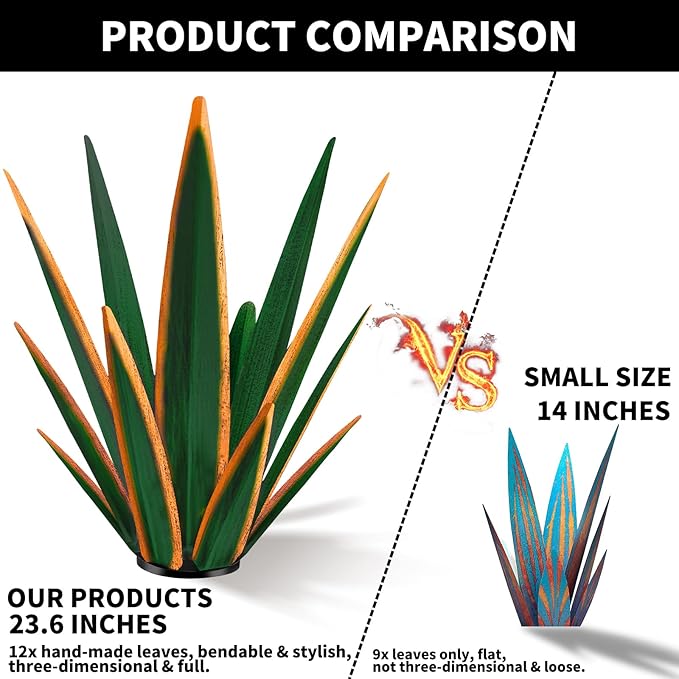 KODIBO Large Tequila Rustic Sculpture, Rustic Metal Plants for Outdoor Patio Yard, Home Decor Hand Painted Agave Garden Statue, Outdoor Lawn Ornaments Yard Stakes (Dark Green - L)