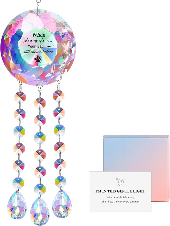 Pet Memorial Suncatcher - When Gleams Gleam, Your Lap Still Glows Below, Rainbow Prism Remembrance Gift for Loss of Dog/Cat, Sympathy Keepsake for Grieving Pet Owners