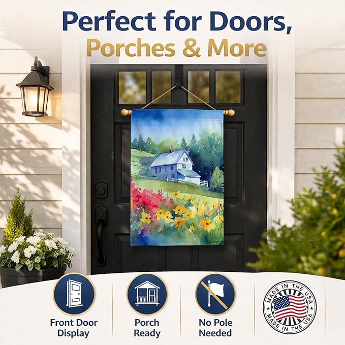 Caroline's Treasures Massachusetts Mayflowers in Watercolor House Flag Large Porch Sleeve Pole Decorative Outside Yard Banner Artwork Wall Hanging, Polyester, House Size, Multicolor