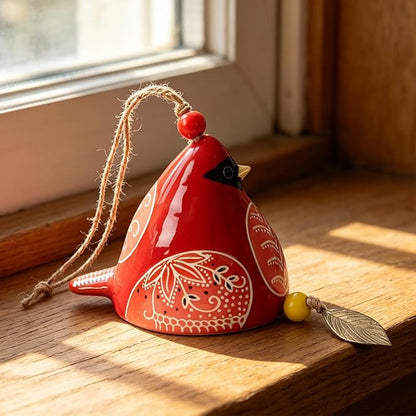 Cardinal Wind Chimes for Outside and Indoor, Ceramic Bird Song Hanging Windchimes, Gifts for Mom, for Rustic Music Garden Backyard Church Decoration Porch Outside Outdoor Festival Memorial Gift