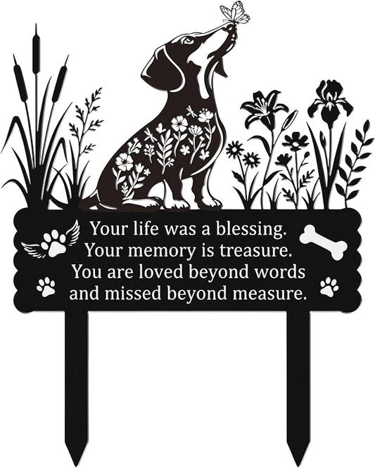 Rngmsi Pet Grave Markers Dog Outdoor, Dachshund Grave Markers for Cemetery, Metal Garden Stake Decorations for Memorial Loss Pet Decor for Outdoors Lawn Patio Outside Pathway(11 X 14 Inches)