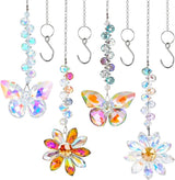 4 PCS Crystal Suncatchers 2PCS Butterfly 2PCS Flower Window Hanging Ornaments Rainbow Maker for Indoor Outdoor Garden Wedding Decor Gifts