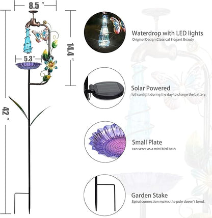 Bshine Solar Garden Decoration Outdoor Light - Waterdrop Metal Hummingbird Solar Stake,Waterproof Garden Decor Path,Lawn and Yard Art Gift for Mom, Blue
