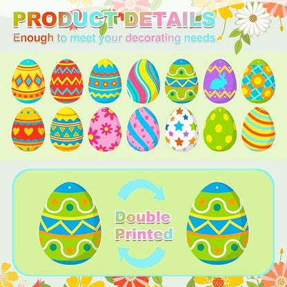 Ferraycle 16 Pcs Easter Decorations Outdoor Easter Eggs Hanging Yard Signs 7.9 Inch Large Colorful Egg Shaped Double Sided Plastic Slices Ornaments for Tree Porch Yard Outside Party Decor(Floral Egg)