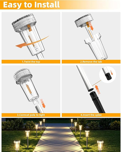 DERAYSION Solar Lights Outdoor, 8 Pack Solar Pathway Lights Dusk-to-Dawn Garden Lighting, Waterproof LED Stainless Steel Pole, Outdoor Solar Lights for Path Walkway Yard Driveway Decor - Warm White