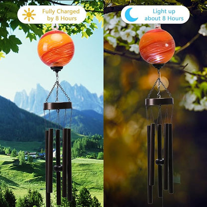 Taman Solar Wind Chime - 35" Glass Solar Lights Wind Chimes Valentine's Day Gift for Outside Deep Tone Decorative Memorial Gift for Home, Outdoor, Yard, Patio, Balcony, Garden Decor
