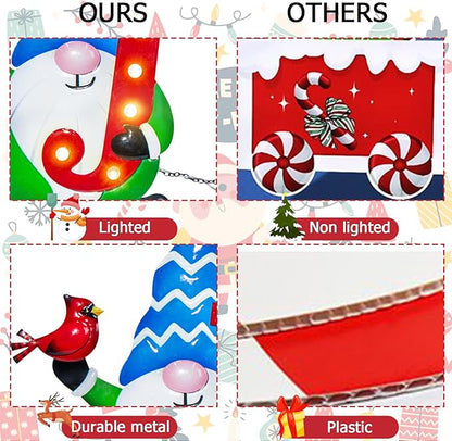 Afirst Christmas Yard Stakes Metal Christmas Outdoor Yard Decoration Gnomes Holding Joy Lighted Metal Stakes Outdoor Xmas Stake Lawn Pathway Garden Decoration
