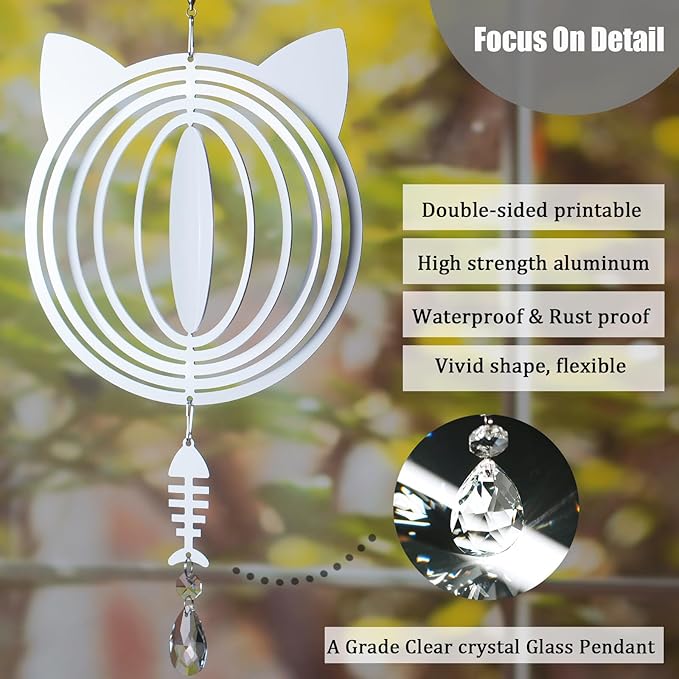 4Pack 10 inch Sublimation Wind Spinner Blanks 3D Aluminum Metal Wind Sculpture Kinetic Spinners for Yard and Garden Indoor Art Ornaments Hanging Decoration (Cat)