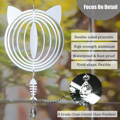 4Pack 10 inch Sublimation Wind Spinner Blanks 3D Aluminum Metal Wind Sculpture Kinetic Spinners for Yard and Garden Indoor Art Ornaments Hanging Decoration (Cat)