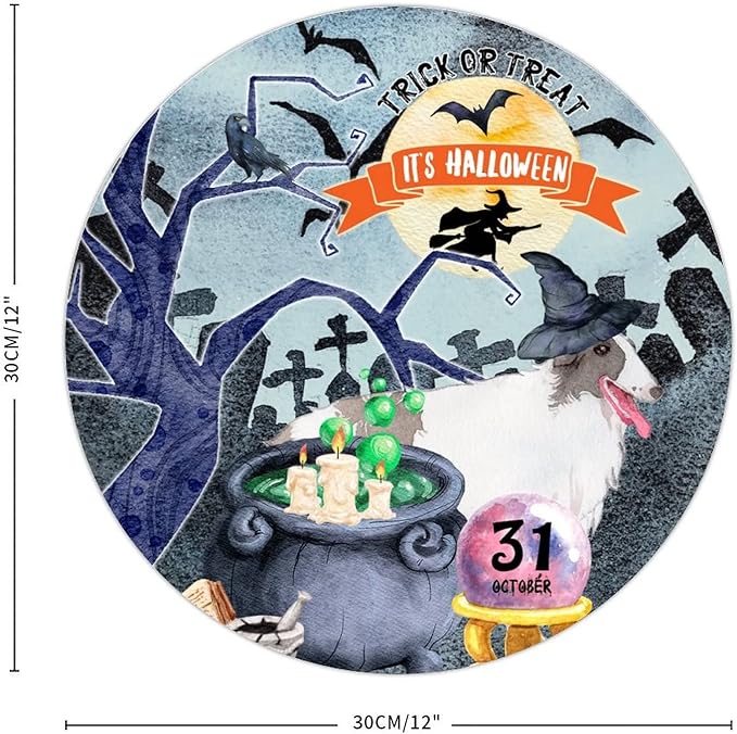 Retro Metal Sign 12"x12",Happy Halloween Scary Night Grave Witch Bats Trick Or Treat Dog Aluminum Tin Metal Sign for Home Living Room Bedroom Garden Farm Patio Decor Wall Art Poster