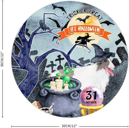 Retro Metal Sign 12"x12",Happy Halloween Scary Night Grave Witch Bats Trick Or Treat Dog Aluminum Tin Metal Sign for Home Living Room Bedroom Garden Farm Patio Decor Wall Art Poster
