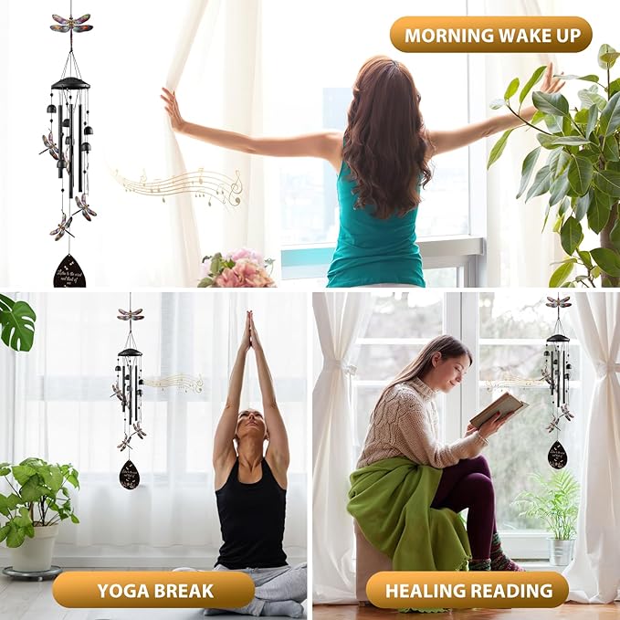 Dragonfly Wind Chime for Outside, Alloy Material Windchimes Outdoors, Fun Black Wind Chimes, for Outdoor, Garden, Yard, Patio Decoration, Gifts for Mom Neighbor Friend Unisex, Valentine's Day Gifts