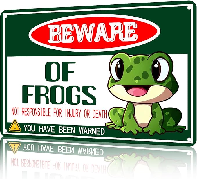Funny Garden Decor Beware Of Frog Vintage Metal Signs Garden Tin Sign for Home Outdoor Wall Decor 12×16 Inch