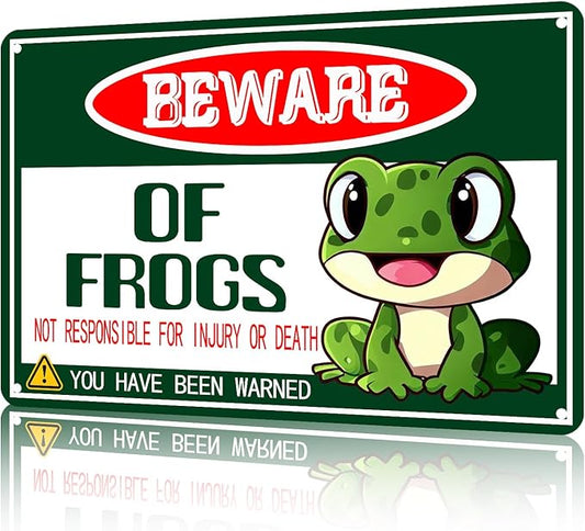 Funny Garden Decor Beware Of Frog Vintage Metal Signs Garden Tin Sign for Home Outdoor Wall Decor 12×16 Inch
