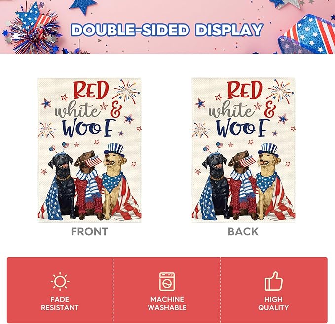 AVOIN colorlife 4th of July Dogs House Flag 28x40 Inch Double Sided Outside, Independence Day Patriotic American Stars and Stripes Yard Outdoor Decoration