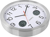 jomparis Outdoor Clock with Outdoor and Indoor Thermometer Combo,12 Inch Metal Frame Outdoor Wall Clock for Patio Pool (Silver)
