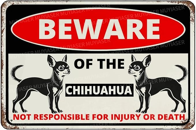 Beware Of The Dog Chihuahua Sign Aluminum Metal Tin Signs Outdoor Yard Sign Warning Sign For Fence Yard Home Kitchen Farm Garden Wall Decor 8x12 Inch