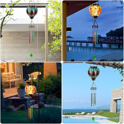 Starsoul Solar Wind Chimes for Outside, Cardinal Hot Air Balloon with Flickering Flame Solar Wind Chime, Glass Windchimes Outdoors Garden Decor, Gift for Mother's Day Mom Grandma