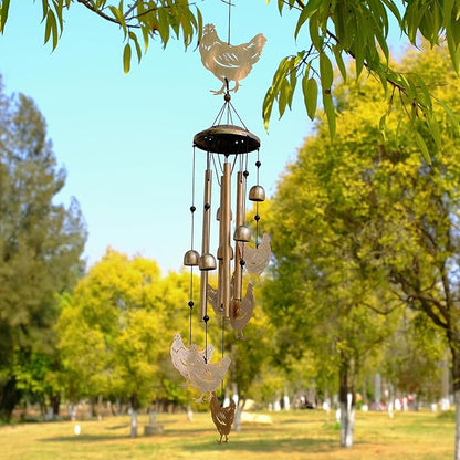 GDNSFIT Chicken Wind Chimes for Outside, Metal Windchimes Outdoors, Chicken Gifts for Women/Men, Memorial/Birthday Gifts, Garden Decor for Outside, Patio or Yard, Durable Chimes for Outdoors