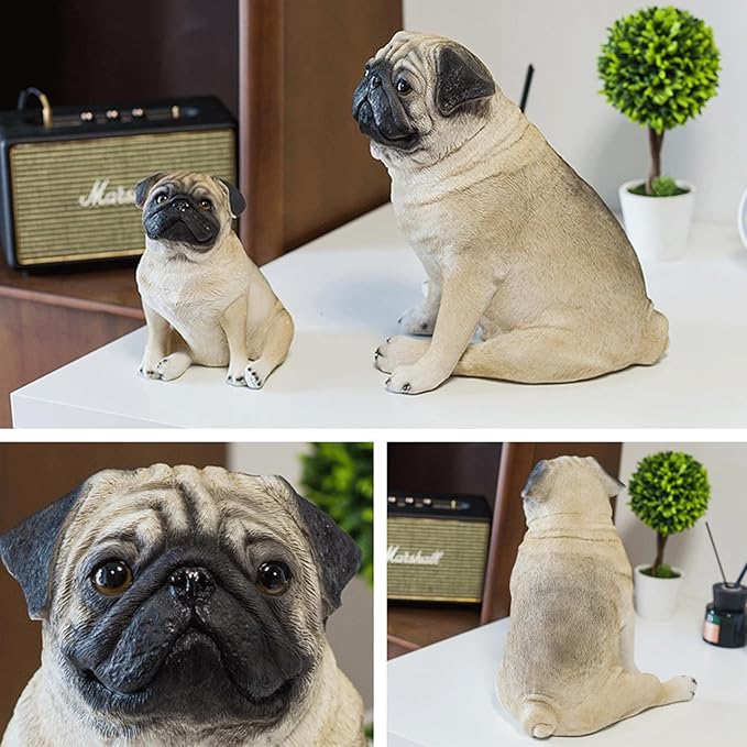 Garden Statues Realistic Lifelike Adorable Sitting Pug Dog Statue 8"/13" Tall Pet Pal Pugs Puppy Pup Dog Breed Collectible Resin Decor Figurine Yard Ornaments Decor