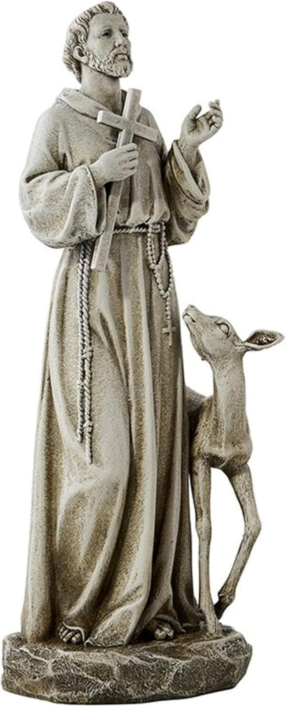 Avalon Gallery Garden Statue - Saint Francis of Assisi Stone-Resin Indoor/Outdoor Catholic Sculpture, 12.75" Tall, Standing with Deer