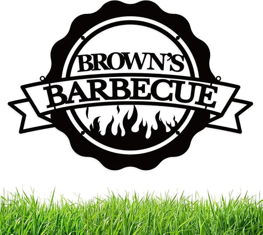 Personalized BBQ Grill Name Sign, Custom Metal Sign Dad's BBQ, Barbecue Garden Bar Outdoor Sign, Housewarming Birthday Gift Metal Sign Patio Decor Wall Grandpa Papa Gift
