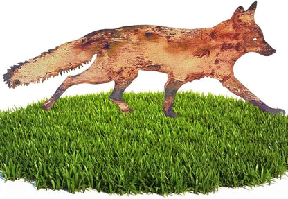 CREATCABIN Metal Fox Outdoor Decor Fox Garden Stakes Rustic 3D Sneaky Animal Art Sculptures Figures Decoration for Patio Lawn Yard Backyard Art Decoration Housewarming Chocolate Color 8 x 15 inch