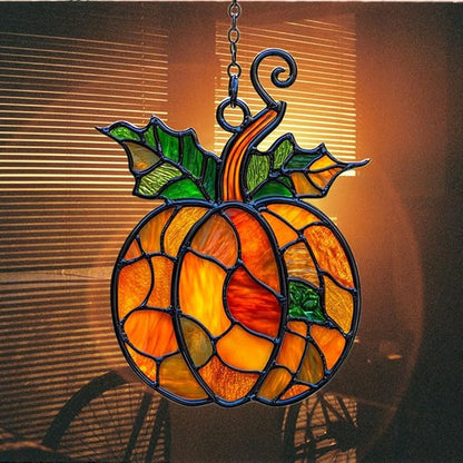 Pumpkin Acrylic Suncatcher Stained Glass Effect Window Car Hanging Christmas Ornament Indoor Outdoor Decor Garden Sun Catcher Panel for Acrylic Suncatcher Lover for Women Mom Grandma