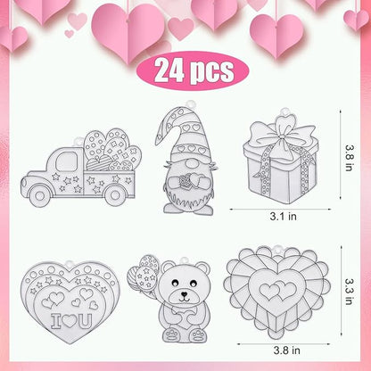 AUEKIV Valentines Suncatcher Crafts Kit 24sets Heart DIY Window Paint Art Suncatchers,Bear Sun Catchers for Valentine's Day Mother's Day Gift Exchange Classroom Art Project Party Favors
