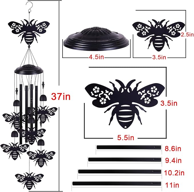 Bees Wind Chimes Outdoor Decoration, Mobile Wind Catcher, Retro Bee Wind Bells, Memorial Wind Chime, Blessing Windchime for Home, Balcony, Yard, Room, Xmas, Party, Indoor, Garden Decor, Gifts for Mom